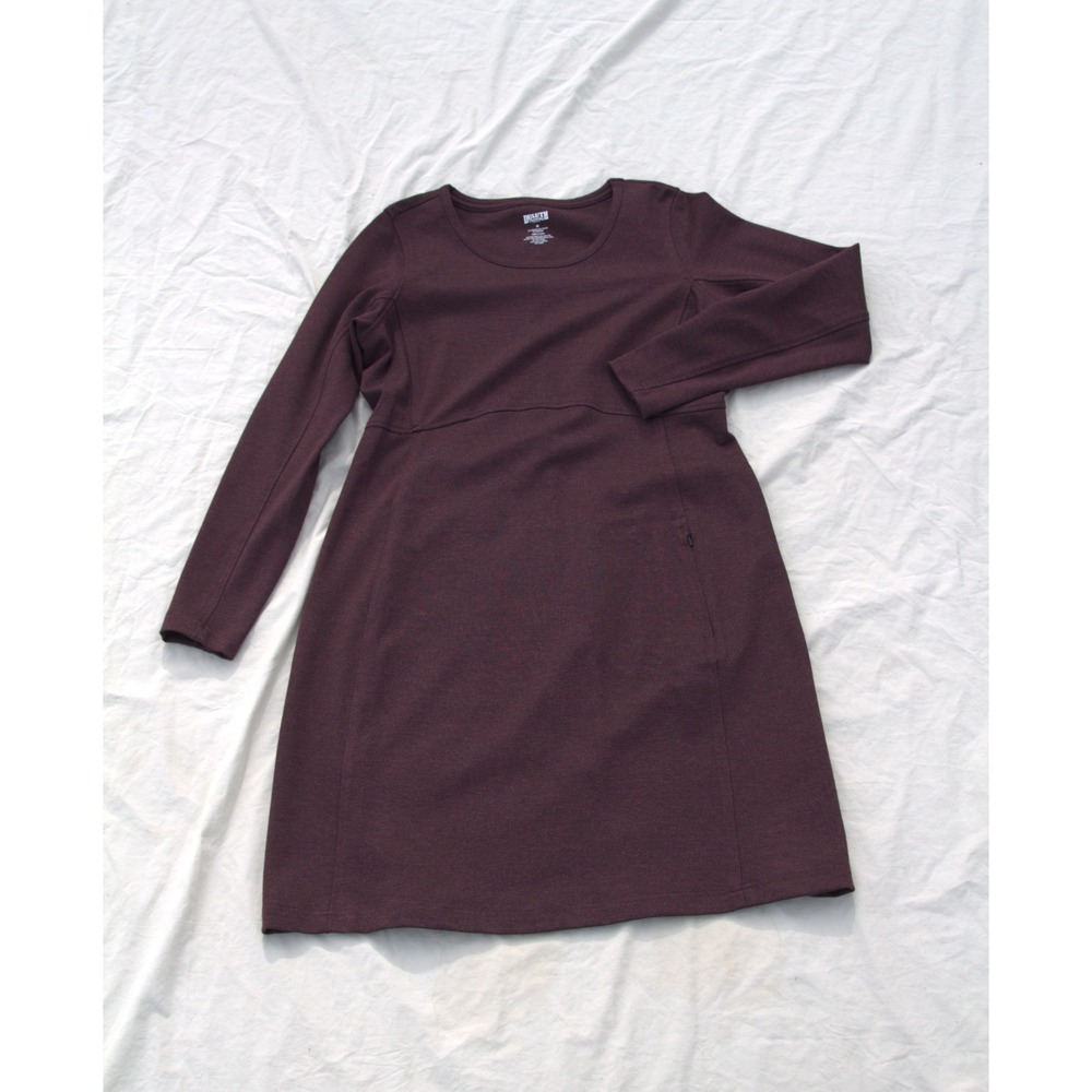 Duluth Trading Co Womens M Dress Burgundy Knit Sheath Zip Pocket Stretch